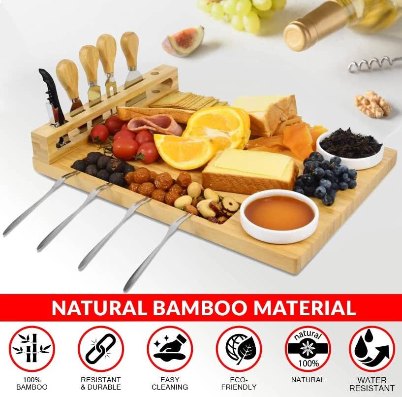 Merchandise Unlimited - Bamboo Charcuterie Board - Exquisite Cheese Board and Knife