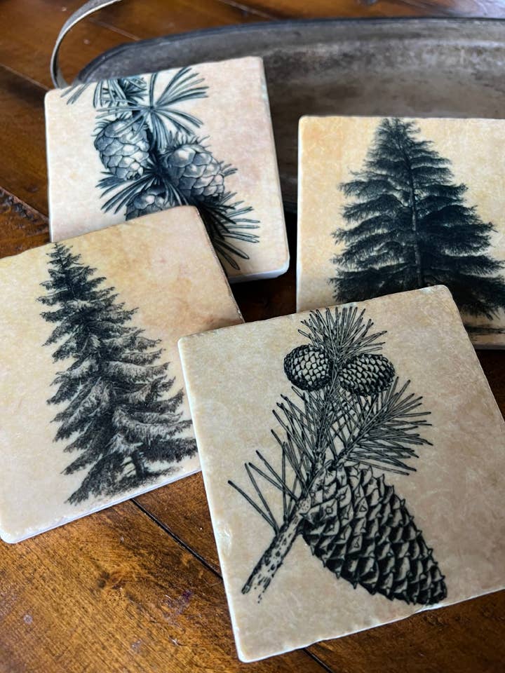 The Painted Lily - Pine Forest stone coasters - case of 4