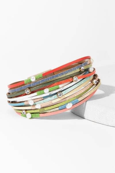 SAACHI - Bubbly Multi Strand Leather Bracelet: Champagne