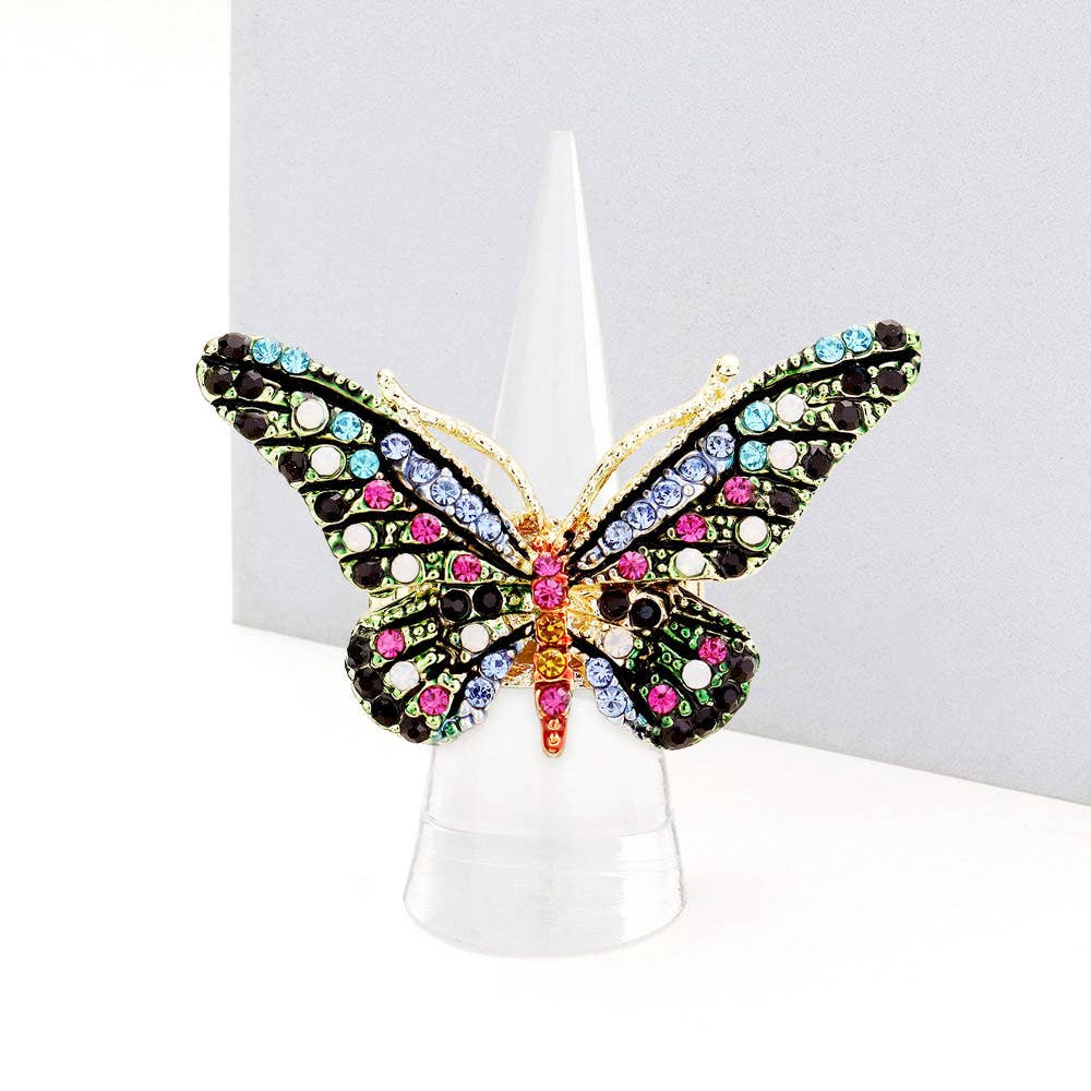 Sensibling Corp. - Crystal Pave Butterfly Stretch Ring: BRN