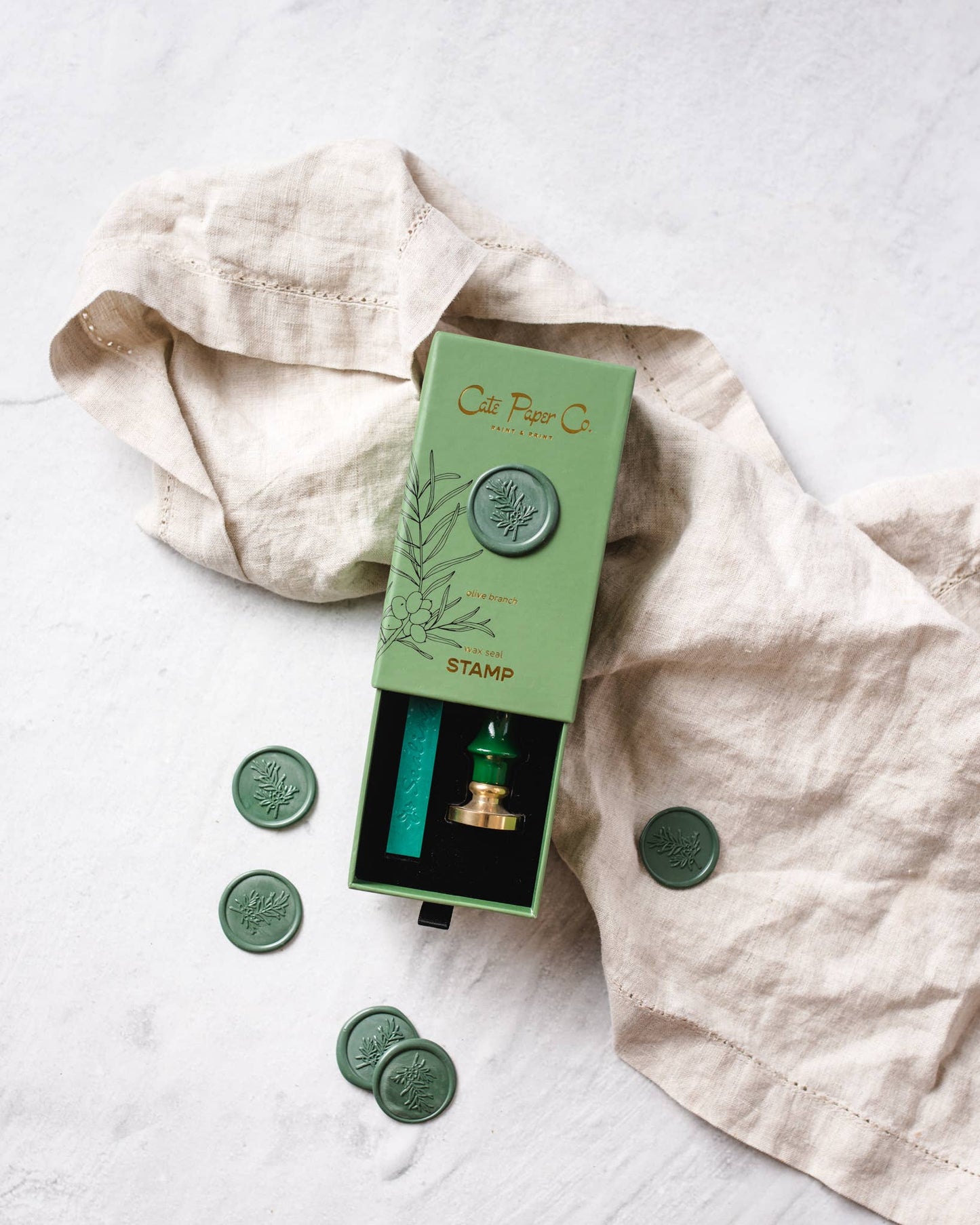 Cate Paper Co. - Wax seal stamp and wax stick set: Olive Branch