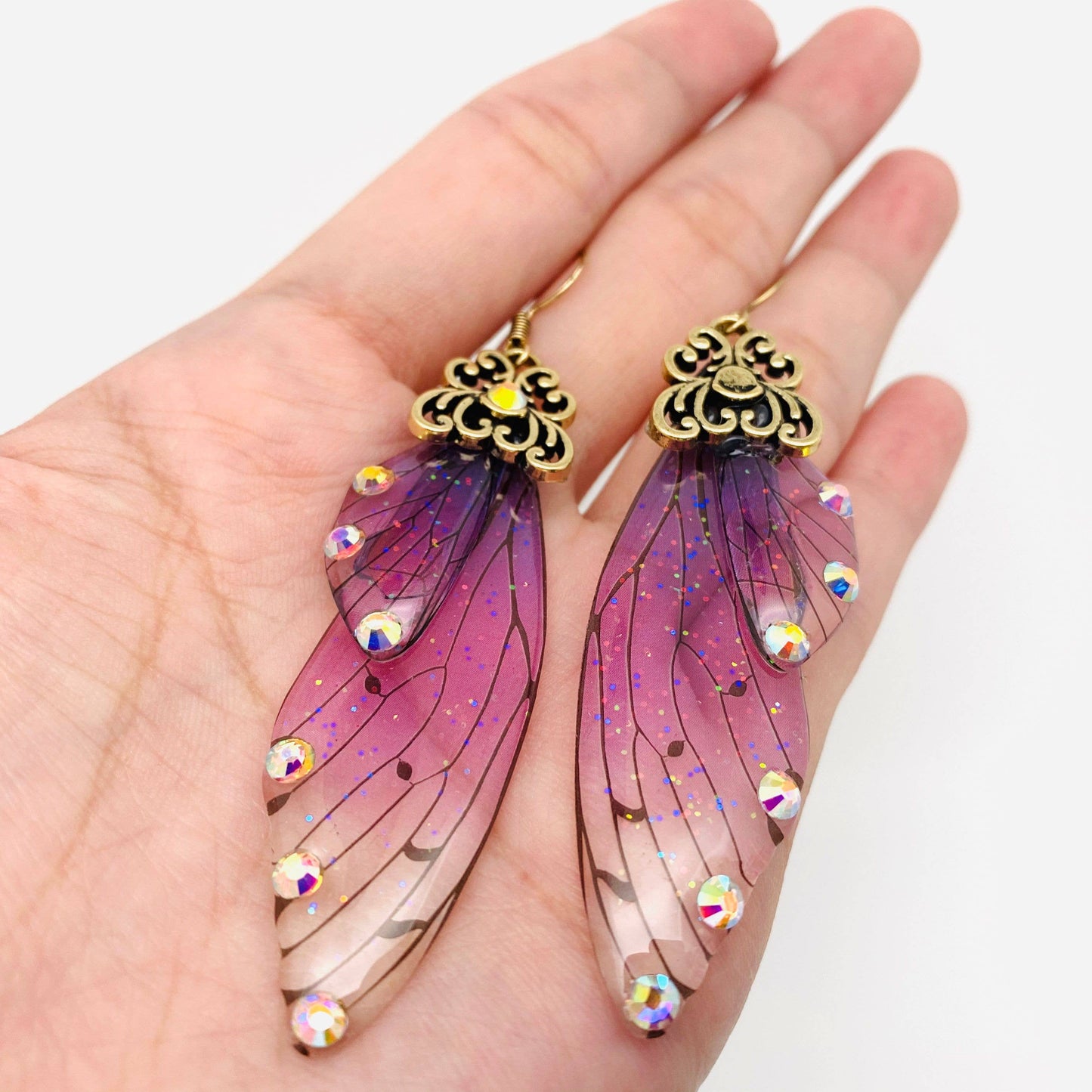 Mio Queena - Handmade Fairy Wings Earrings Insect Butterfly Wing: Purple Bronze