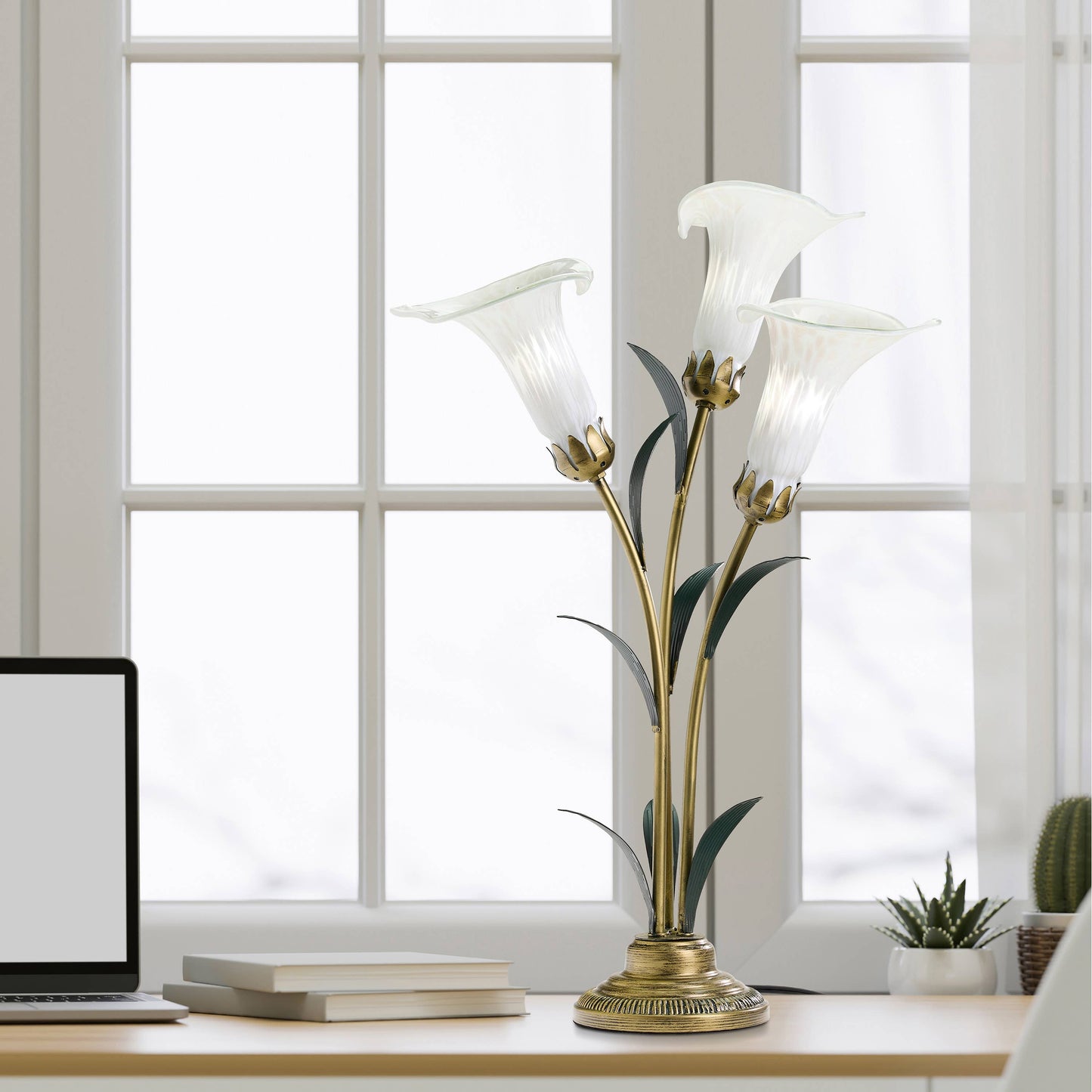 River of Goods - 23.5"H White 3 Shade Handblown Glass Calla Lily Table Lamp