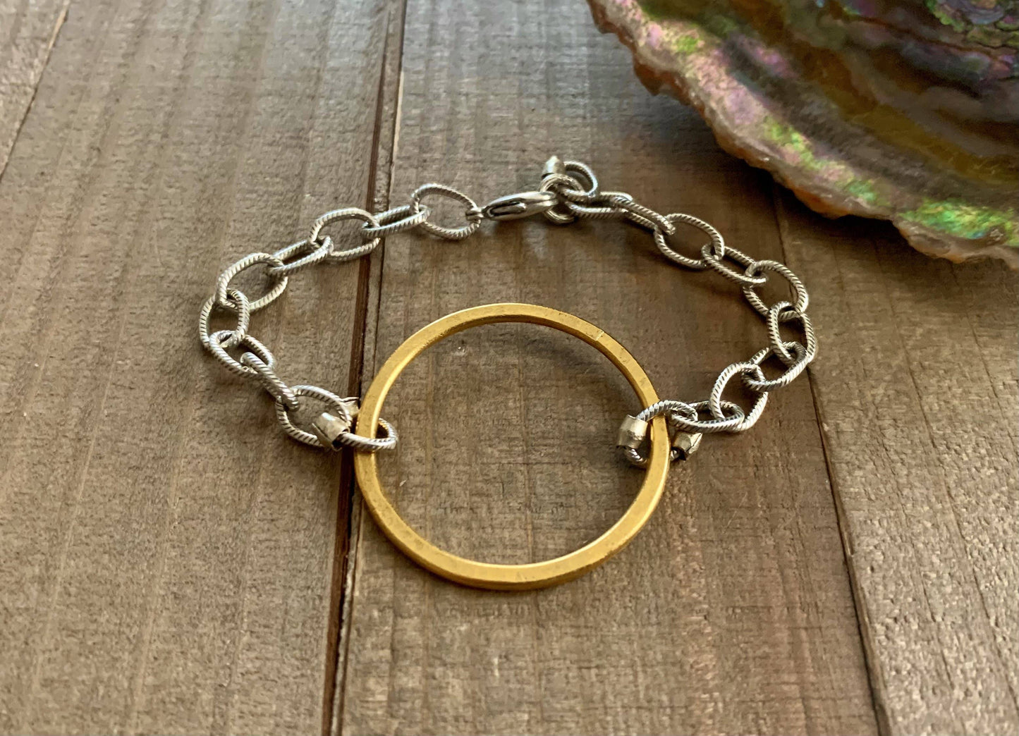 Nellie Pratt Artisan Jewelry - Good Genes- chain statement bracelet: Silver chain with silver circle