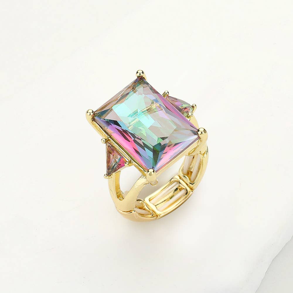 Sensibling Corp. - Rectangle Crystal Stretch Ring: Aqua