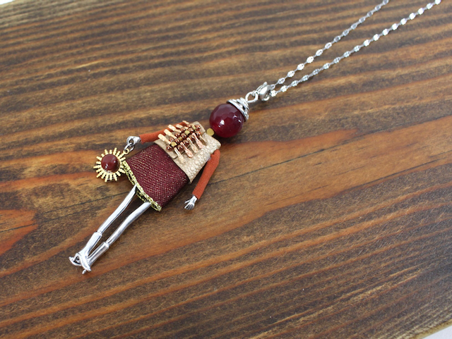 Pretty Persuasions - N23188F Stone Adorned French Doll Stainless Steel Necklace: 02 SL/Rust Sun Dress