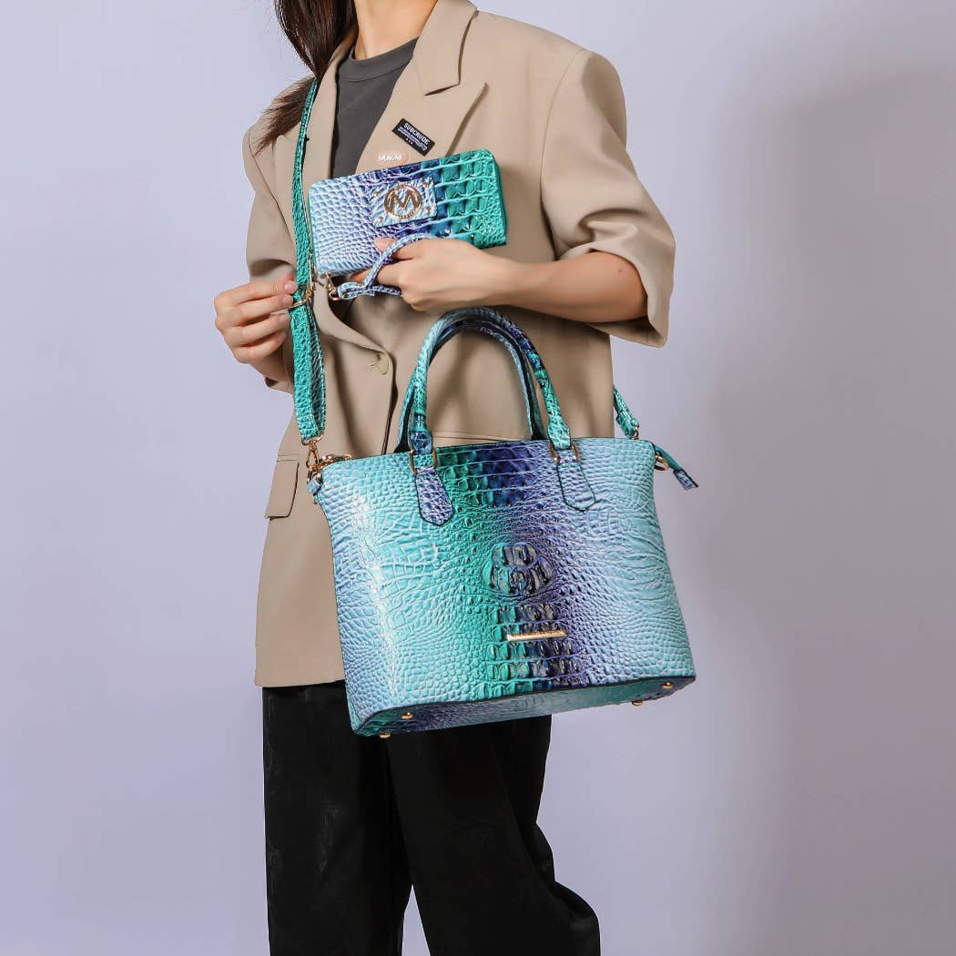 MKF Collection - Frankie Gradient Rainbow Faux Crocodile-Embossed with wallet: Turquoise