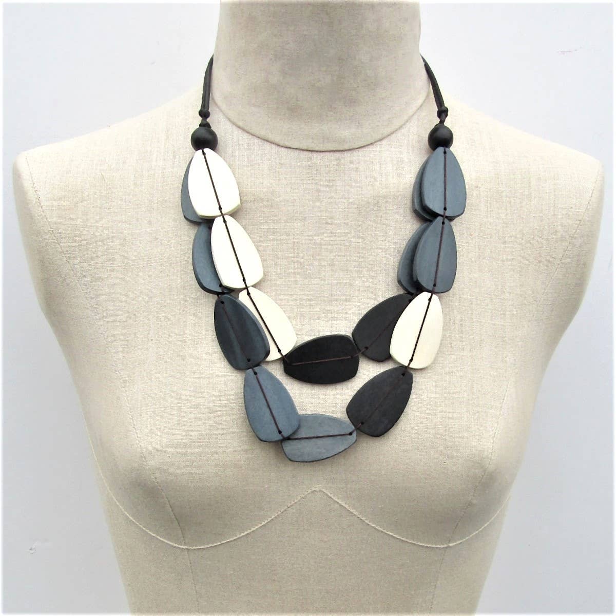 Katie and Company - Carolina ivory and gray wood bead necklace