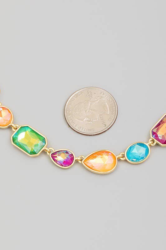 anbfashion - Mixed Colorful Gems Chain Necklace J2503: Mt