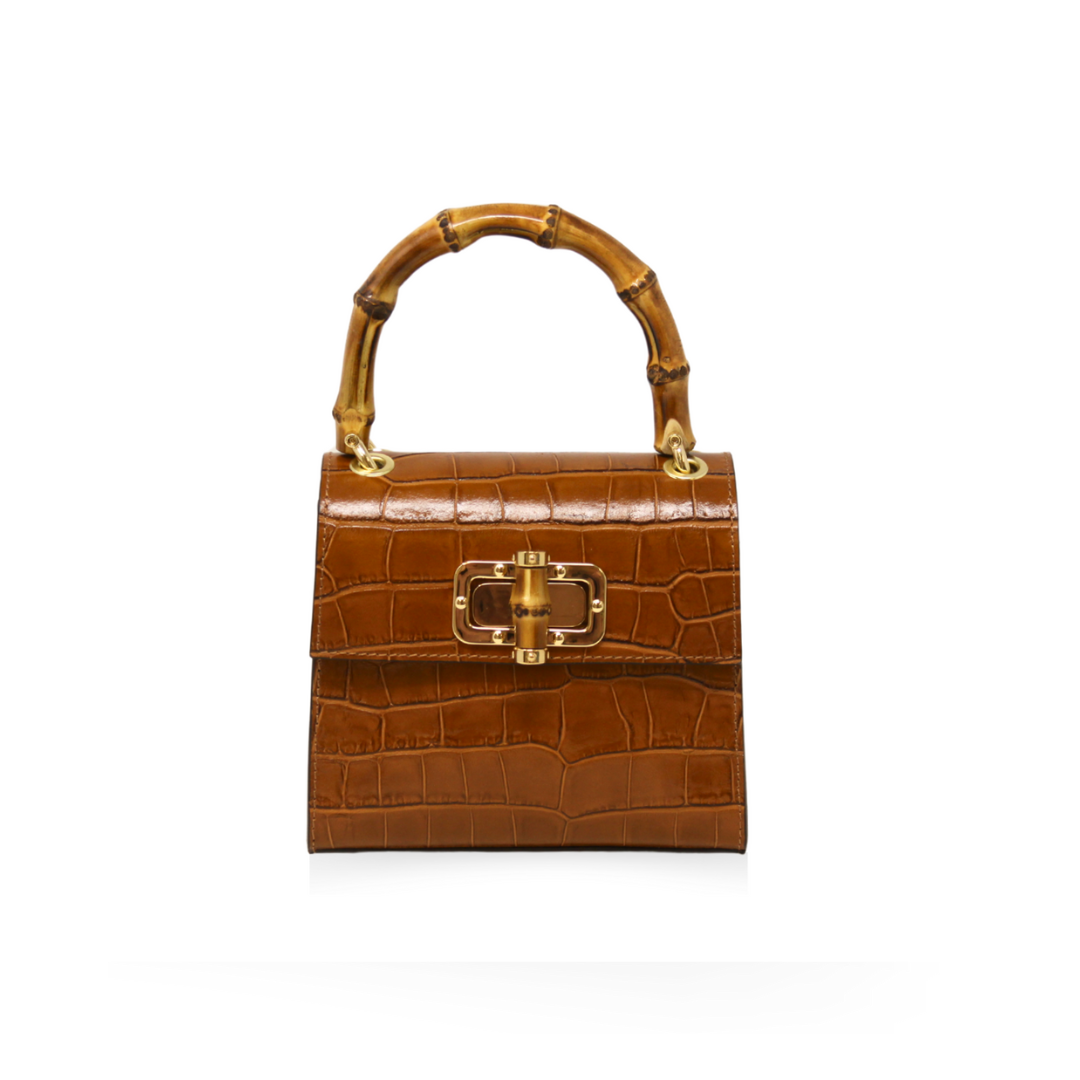 German Fuentes Handbags - GF1922 GENUINE ITALIAN LEATHER BAMBOO HANDLE BAG: RED