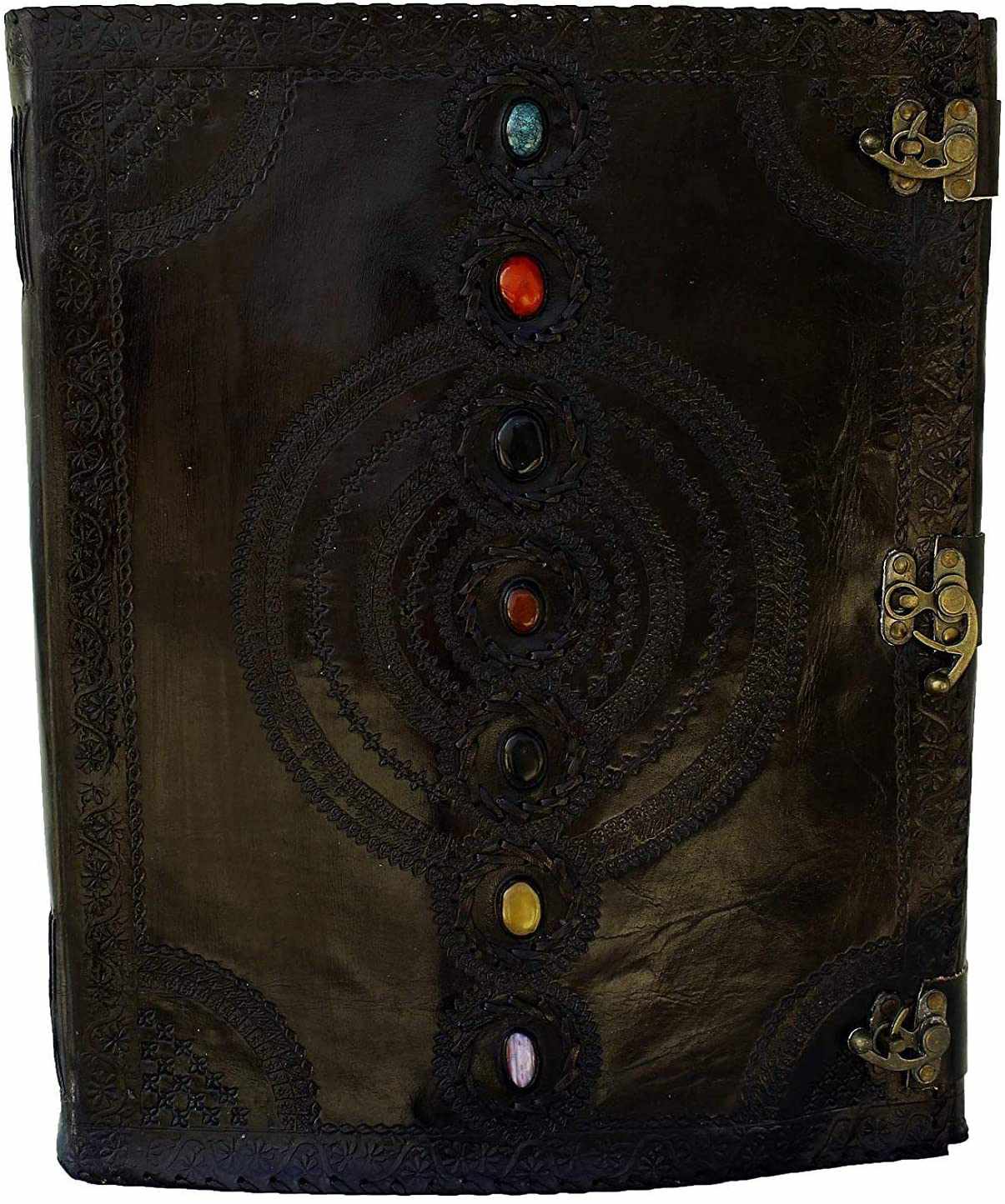 Immart Global LLC - Seven Chakra Leather Journal – Handmade Embossed Diary 13": Orange / Unlined