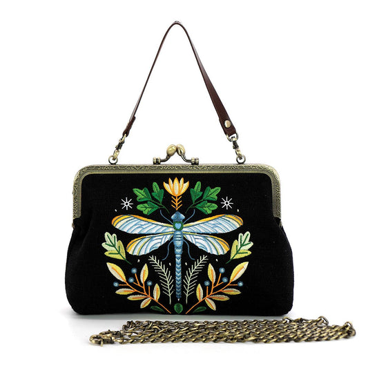 COMECO INC - Dragonfly Vintage Kisslock Bag: Black