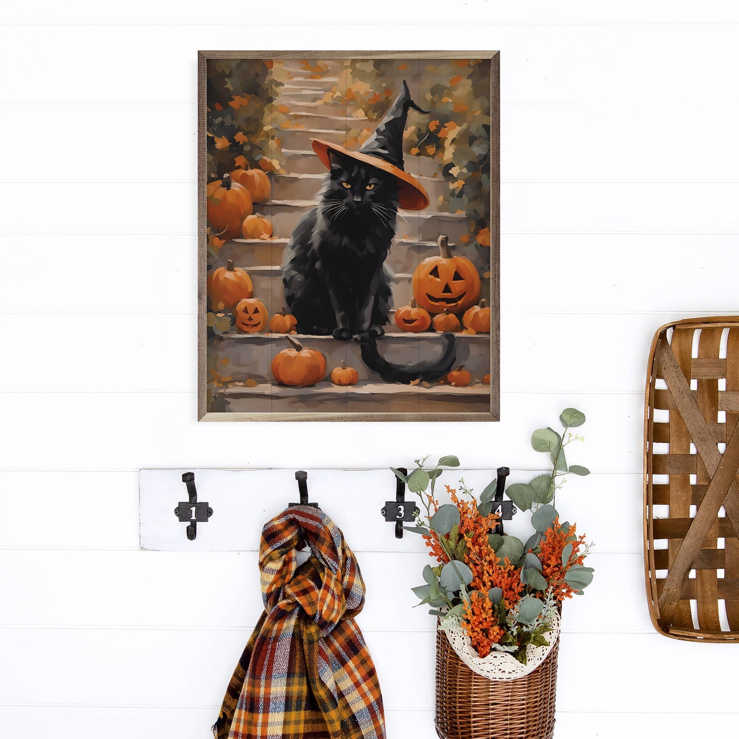 Kendrick Home - Halloween Cat With Hat: 8 x 10 x 1.5