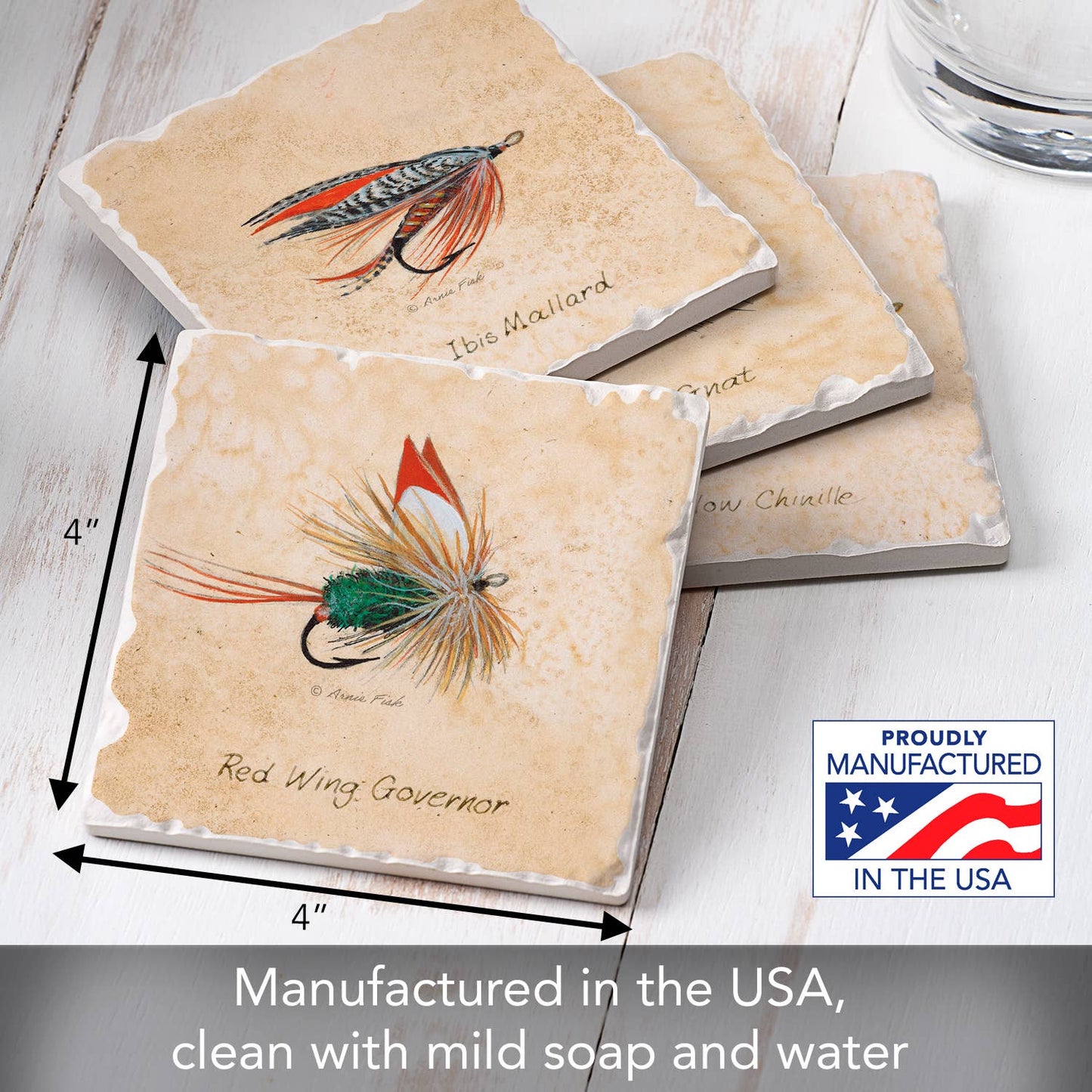 CounterArt/Highland Home/Thirstystone - "Fly Fishing Lures" 4 Pack Assorted Image Coaster Set