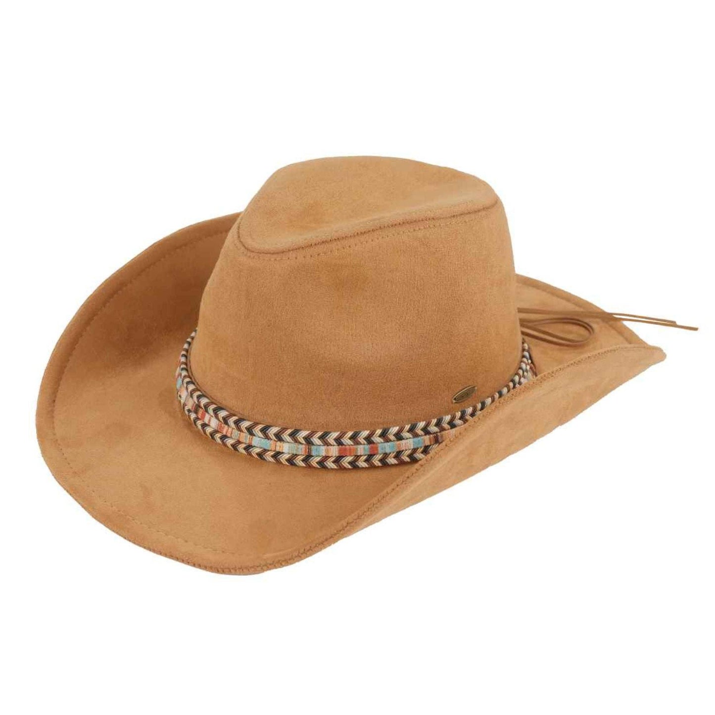 MiMi Wholesale - VCC0077 Anastasia Suede Cowboy Hat With Multi Thread Trim: Camel