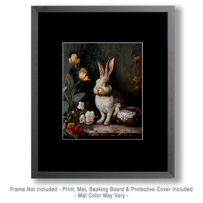 Mowbi - Vintage Rabbit - Animal Still Life Wall Art Prints – 8″x10″ Artwork for 11″x14″ Frame