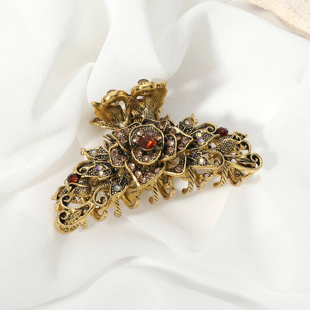 Sensibling Corp. - Stone Paved Rose Vine Hair Claw Clip: Gold