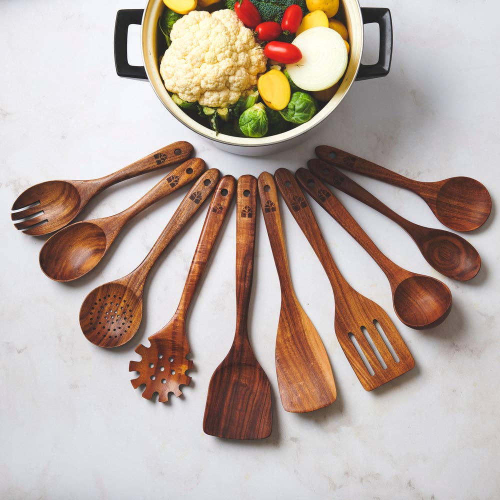 WoodenhouseLQ Inc - 10 pcs Wooden Spoons for Cooking, Wooden Cooking Utensils