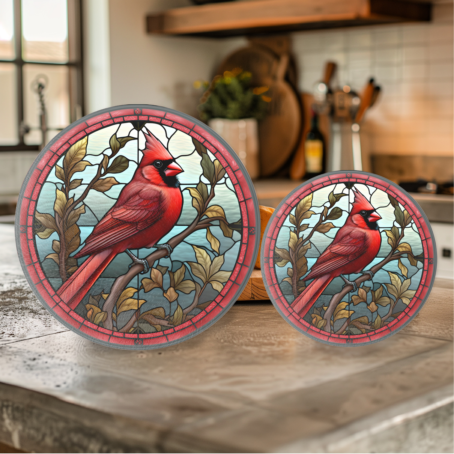 Fernville Creations - Glass Cardinals Cutting & Serving Board, Charcuterie Tray: 12 - Inch