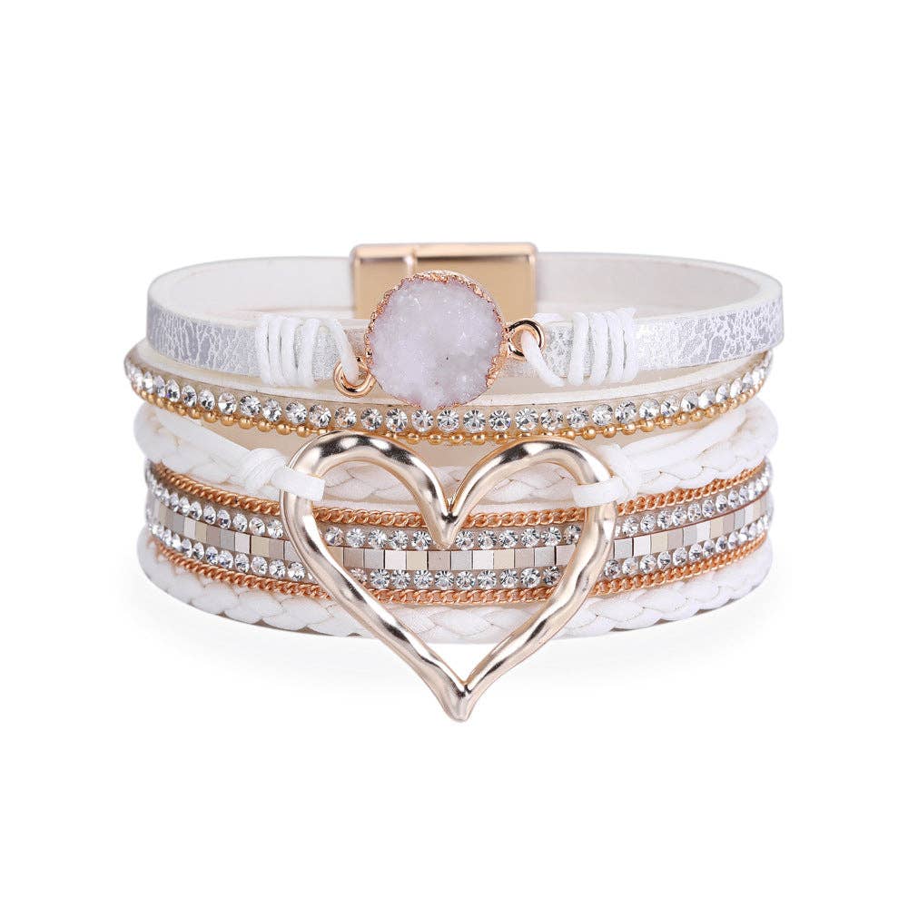 Mio Queena - Multi-Layer Heart Charm Bangle Bracelets - BJ/LB: Silver