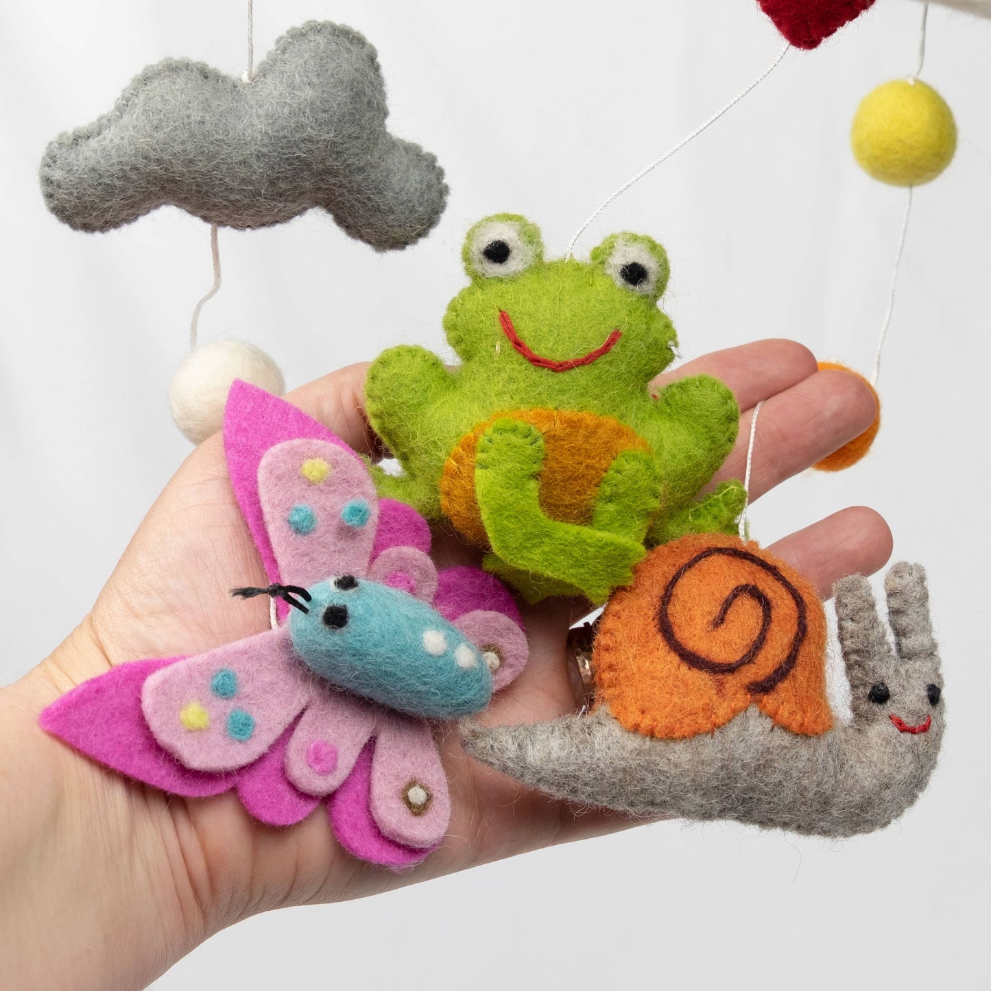 The Winding Road - Felt Mobile Garden Friends Frog, Butterfly, Snail, Dragonfly