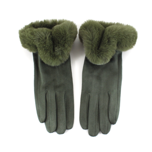 Pretty Persuasions - A24017 Faux Fur Trim Gloves (Velvet-Like): 09 Olive