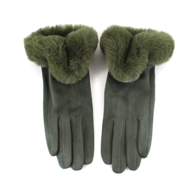 Pretty Persuasions - A24017 Faux Fur Trim Gloves (Velvet-Like): 10 Navy