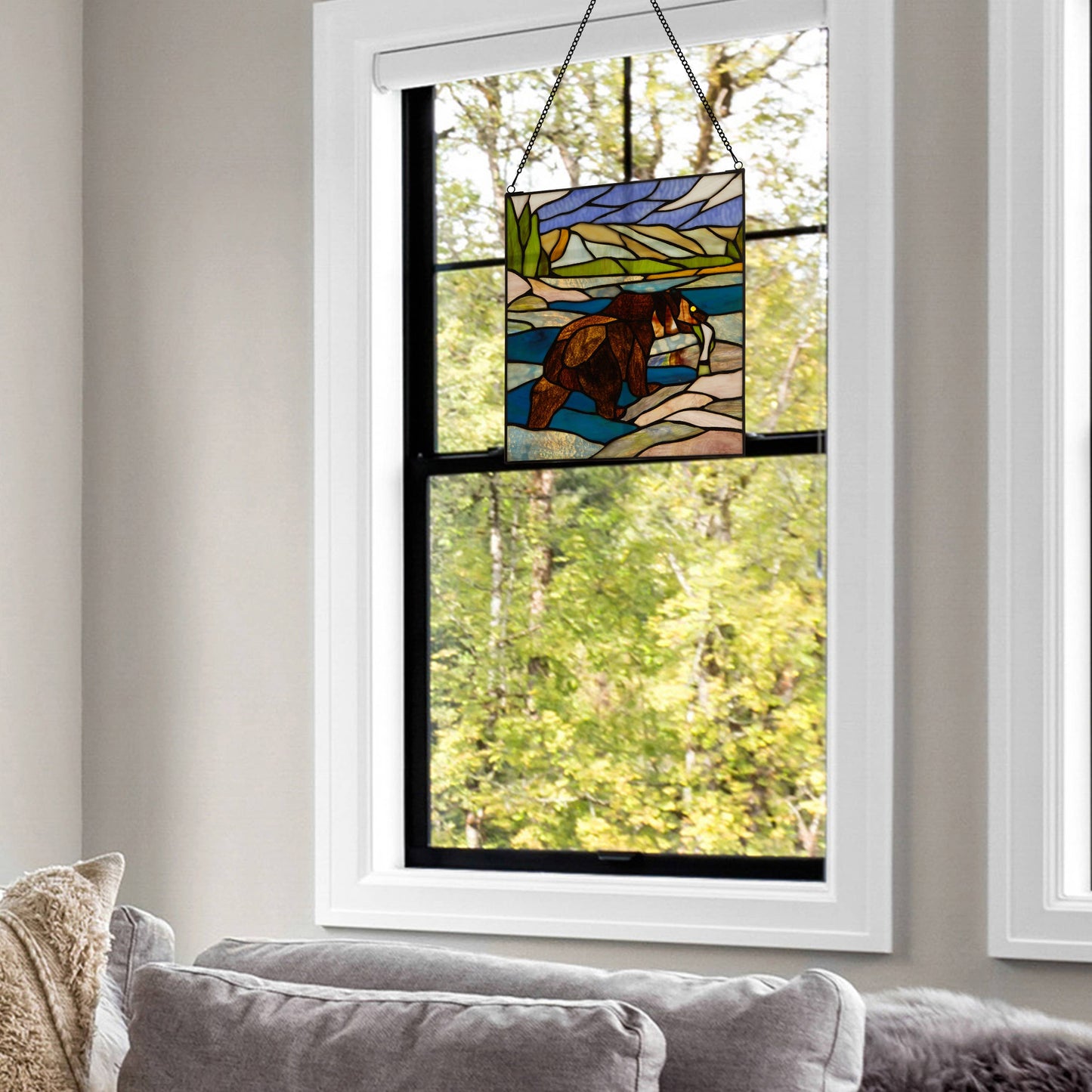 River of Goods - 14"H Brown Bear Stained Glass Window Panel