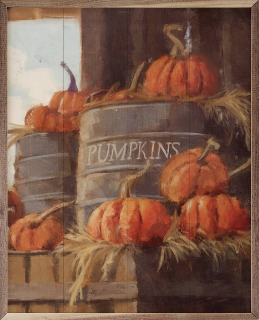 Kendrick Home - Vintage Pumpkins 3 Cans By Nina Blue: 8 x 10 x 1.5