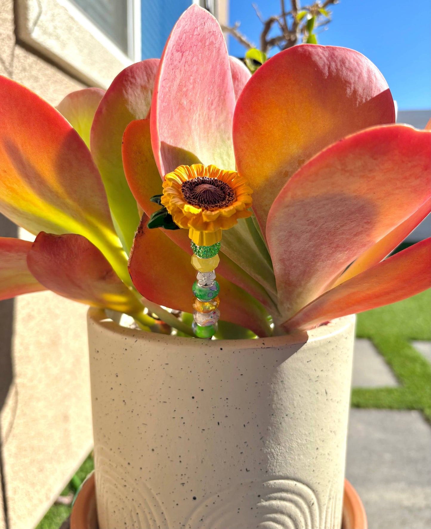 Sea of Bliss Shop - Fairy Garden Plant Stakes, Sun Catcher, Handcrafted: Green / No Charm / 13 inch
