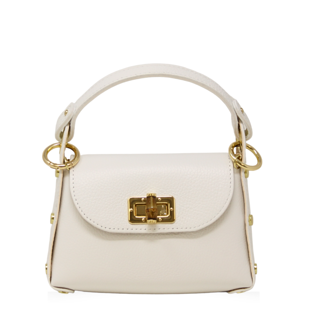 German Fuentes Handbags - GF1075 GENUINE ITALIAN LEATHER  BAMBOO CLASP, CROSSBODY BAG: NAVY