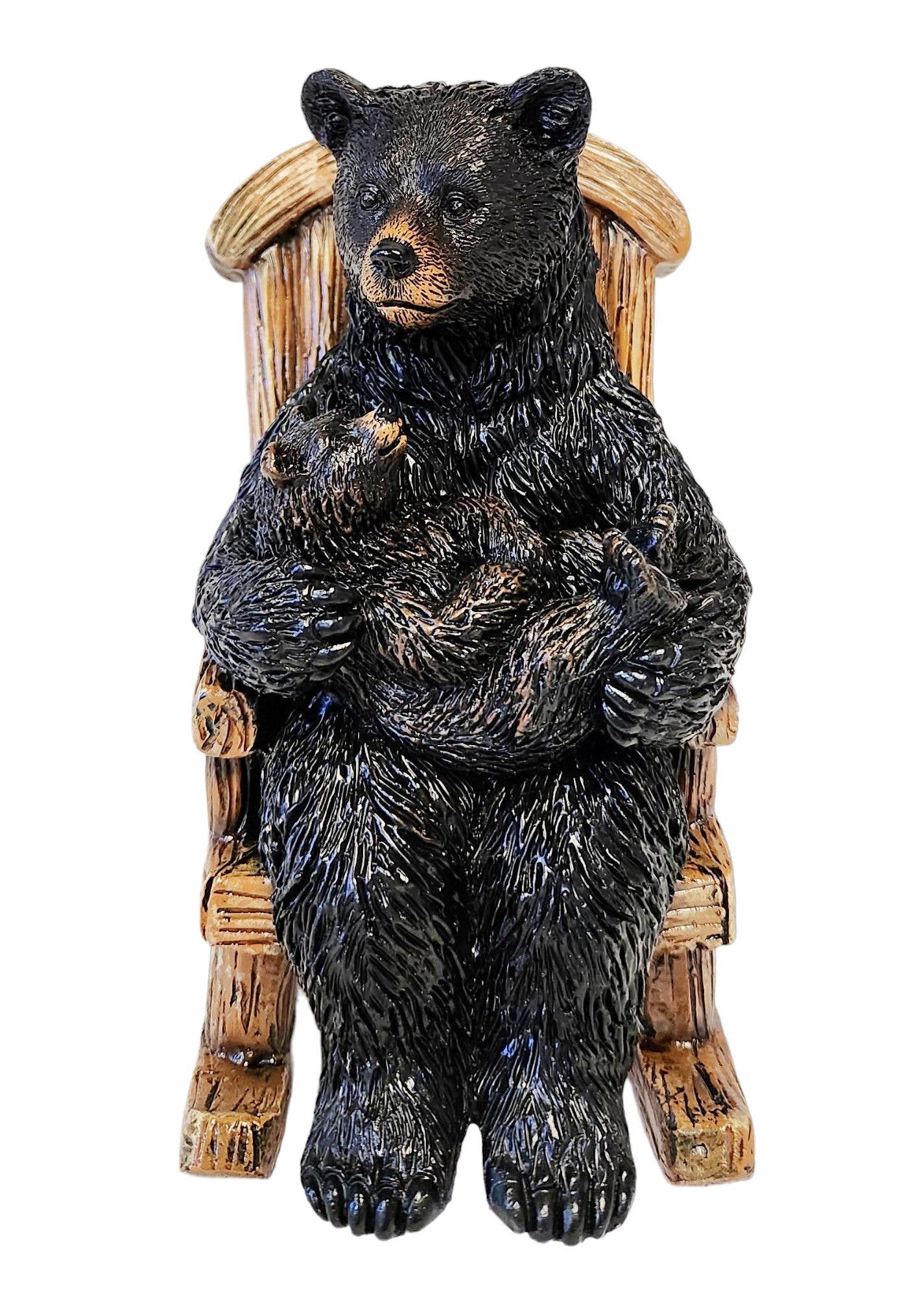 De Leon Collections - Black Bear Family Mama & Cub Rocking Chair Tabletop Figurine
