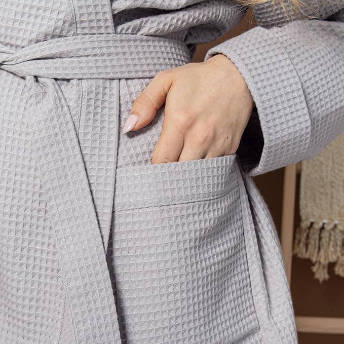 Allure Bath Fashions - Unisex Lightweight Waffle Bathrobe, Spa Dressing Gown Kimono: White / L/XL