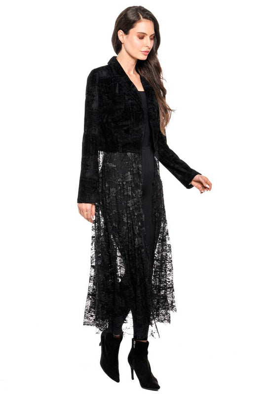 Adore - A095-E - Velvet & Sheer Lace Longline Jacket – Noir Elegance: XL
