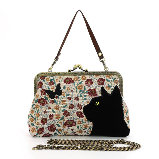 COMECO INC - Floral Black Cat Kisslock Bag