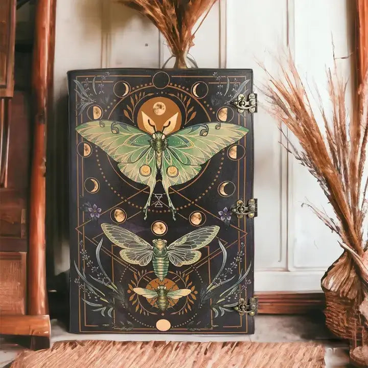 Tuzech Leather - Book of Spell LeatherBound Huge Journal Grimoire Print Diary: 22" Inch / Green Lady