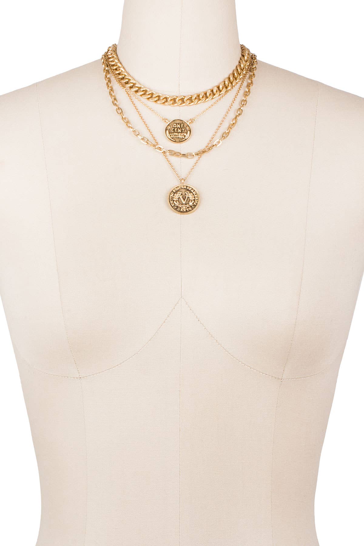SAACHI - Sikka Coin Layered Chain Necklace: Silver