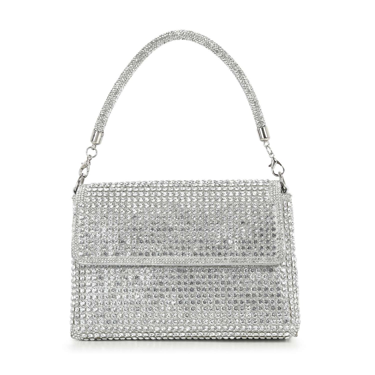 Handbag Express - Front Flap Dazzling Rhinestone Pattern Hand Tote: Silver