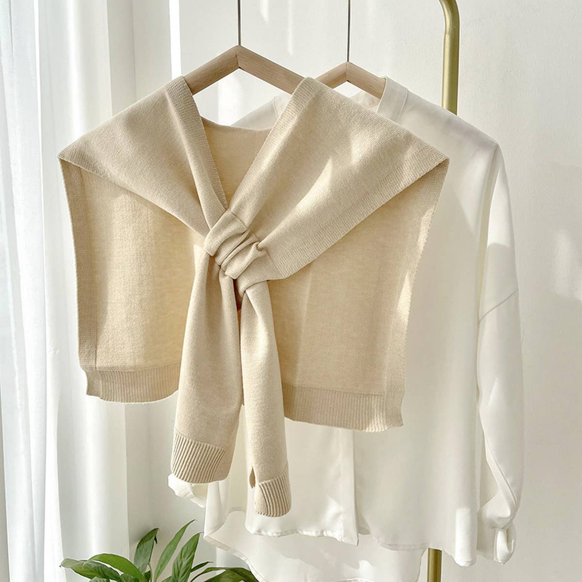 ACCITY - Solid Color Knitted Knotted Shawl – Casual & Cozy _CWASC0757: BRICK / (OS) 2