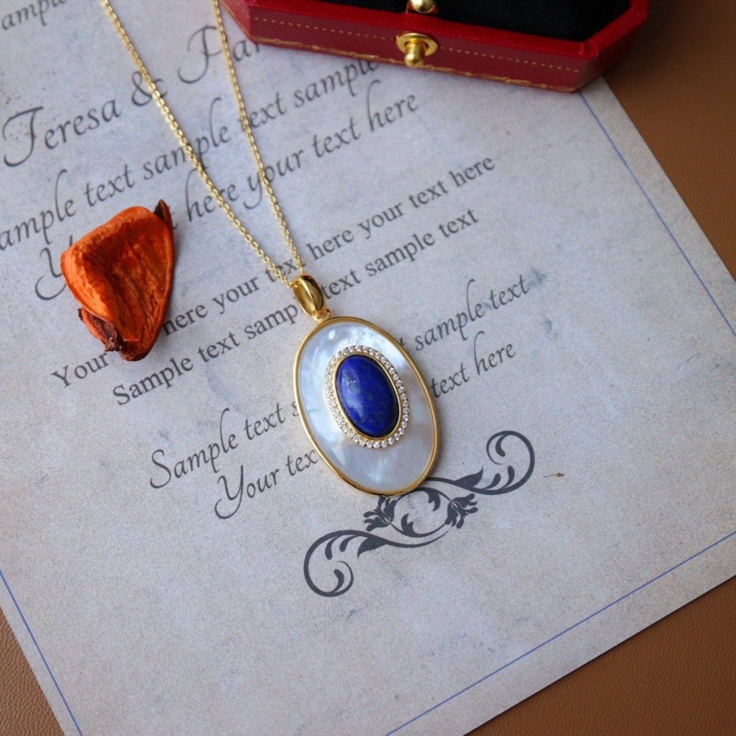 Cici’De Jewelry Amsterdam - Royal Blue Lapis Lazuli MOP Large oval pendant-Pendant Only