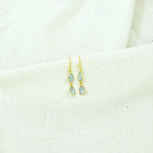 Schmuckoo Berlin - Double Drop Earring Gold Silver 925 - Blue Topaz