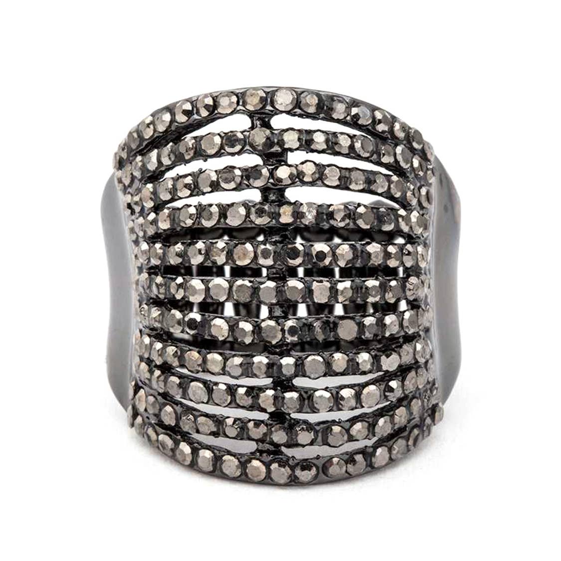 Artini Accessories - Layered Crystals Stretch Ring: Gold/Clear