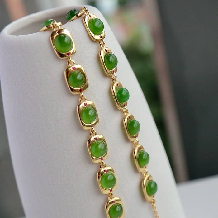 Cici’De Jewelry Amsterdam - Vintage Style Framed Jade Link Bracelet