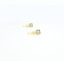 Load image into Gallery viewer, Schmuckoo Berlin - Oval Pearl &amp; Square Blue Chalcedony Earrings Gold