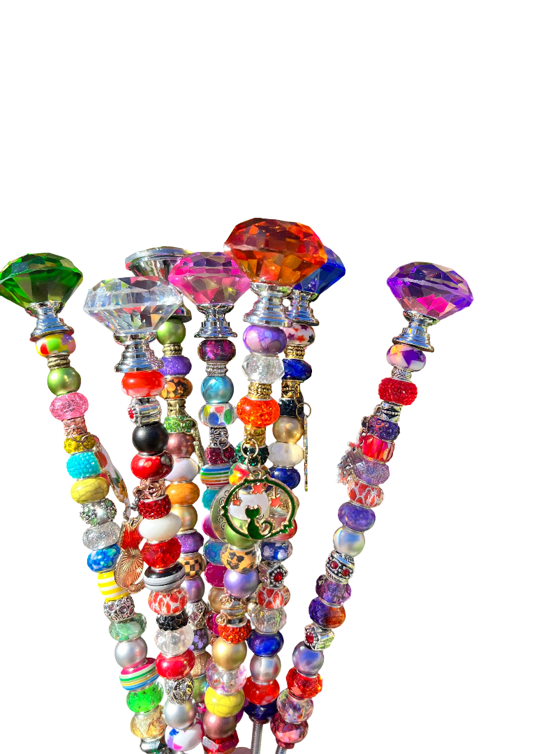 Sea of Bliss Shop - Fairy Garden Plant Stakes, Sun Catcher, Handcrafted: Red / No Charm / 13 inch