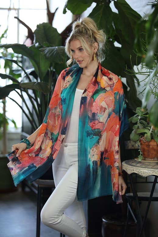 KikiSol - Abstract Salmon Cotton Modal Scarf
