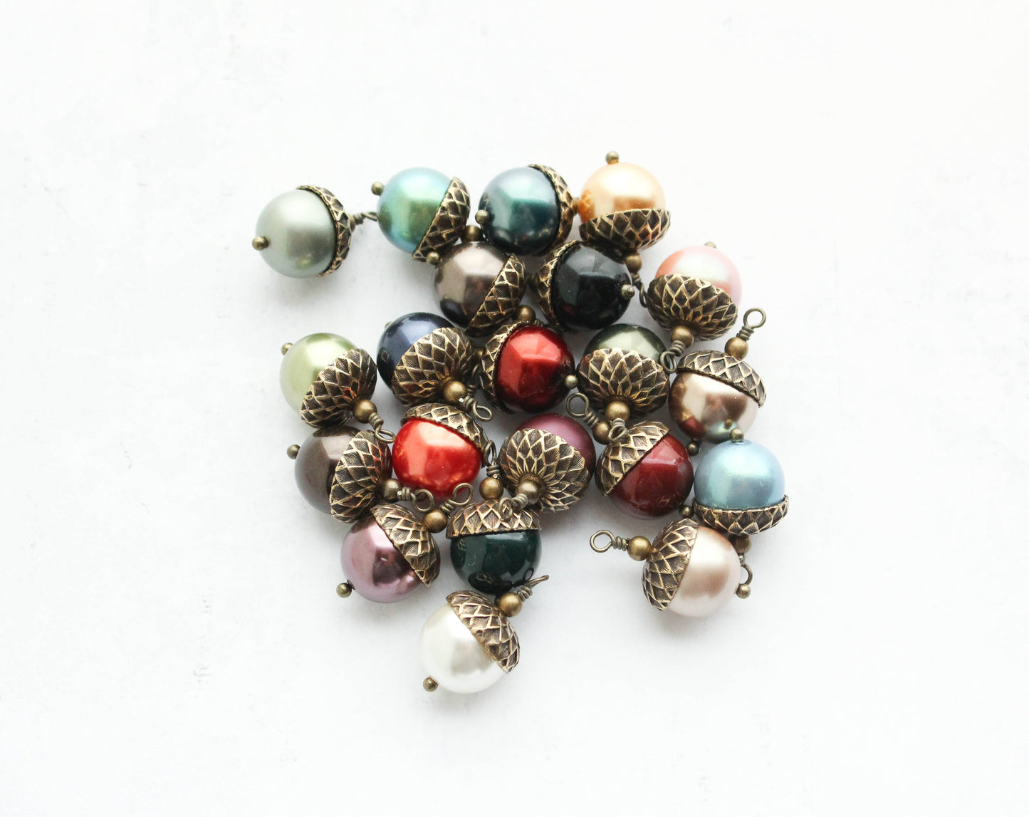 A Pocket of Posies - Pearl Acorn Earrings - ANTIQUED BRASS (23 colors): 4) Pink Champagne