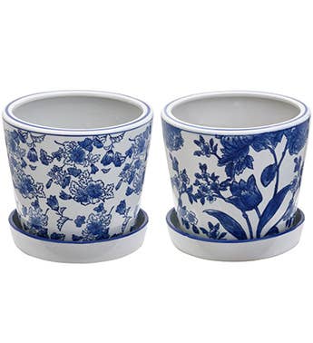 Napco - Blue and White Floral Planters, 2 Assorted  Item # 12609
