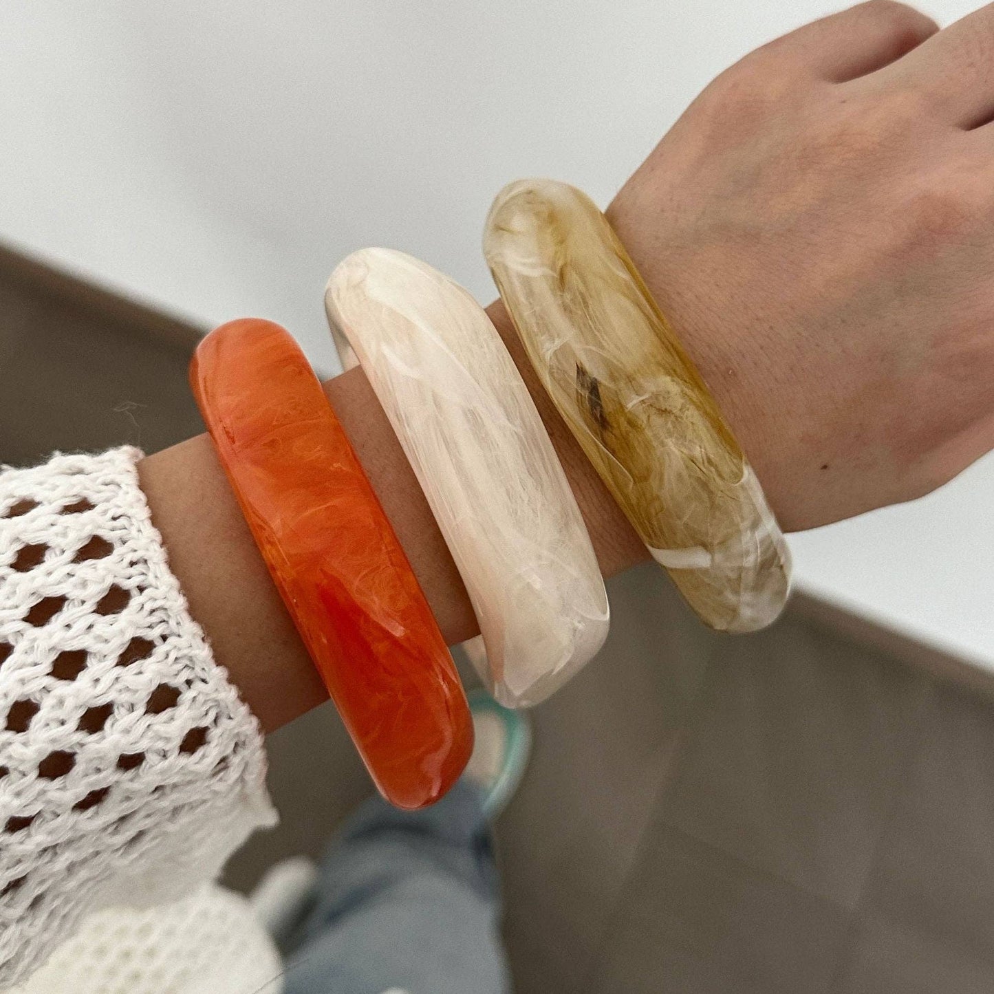 Dipped Shop - Irregular Acrylic Resin Bangle Bracelets DP25B583: Beige