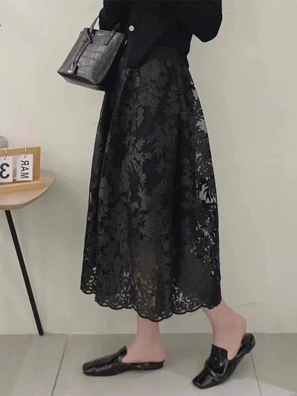 PEACH ACCESSORIES - Bohemian Lace Maxi Bloom Skirts SK196: Beige